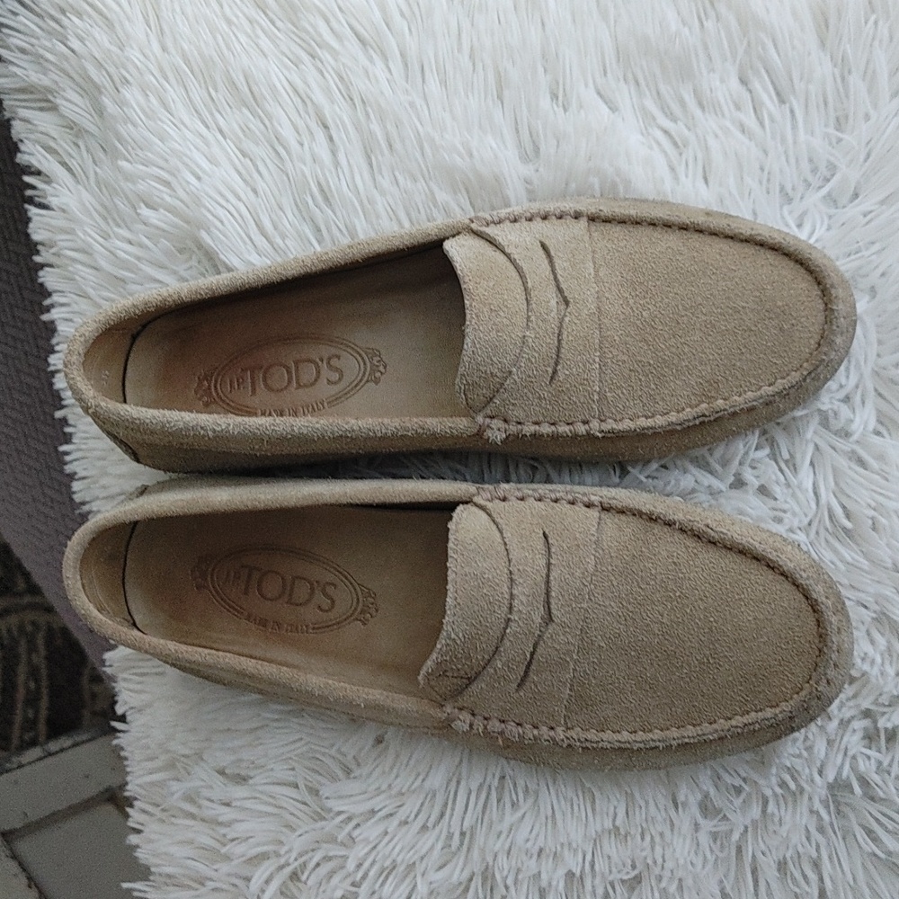 TOD'S Suede soft taupe beige mens loafers slip on 6.5